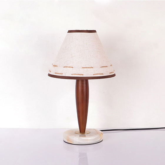 Traditional Vintage Tapered Marble Solid Wood Fabric 1-Light Table Lamp For Bedroom