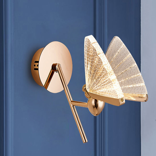 Modern Art Deco Zinc Alloy Butterfly Shape Acrylic LED Wall Sconce Lamp For Living Room