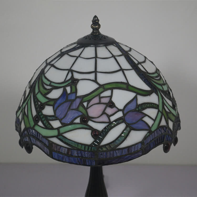 Vintage Tiffany Tulip Stained Glass Resin Dome 1-Light Table Lamp