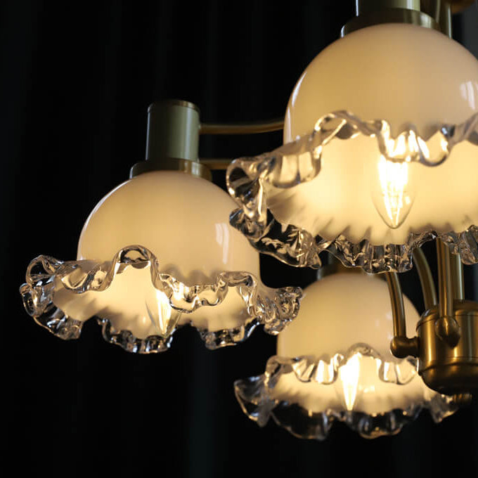 フランス製ヴィンテージフローラル銅ガラス3/5灯シャンデリア