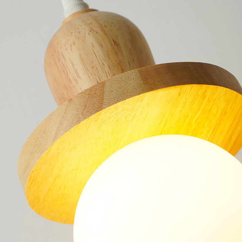 ثريا جزيرة زجاجية كروية بإطار خشبي ياباني تقليدي، بإضاءة 1/3/5 مصابيح لغرفة المعيشة