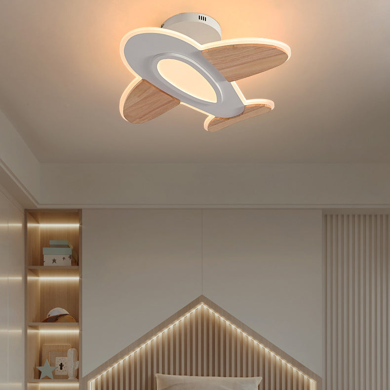 Modern Art Deco Airplane Shaped Acrylic Iron LED Semi-Flush Mount Ceiling Light For Living Room