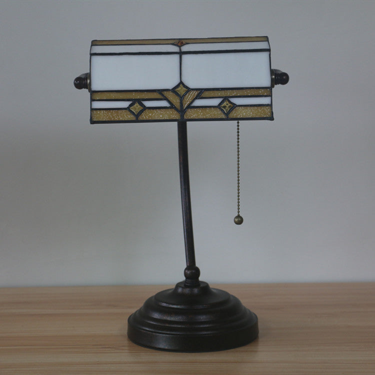 Vintage Tiffany Plaid Trapezoidal Stained Glass 1-Light Table Lamp