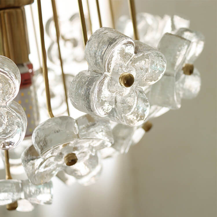 Vintage Four Leaf Flower Ice Glass 3/4 Light Chandelier