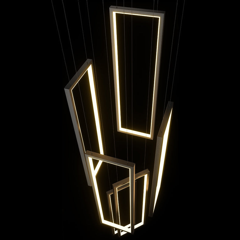 ثريا LED بتصميم عصري بسيط مصنوعة من الحديد والألومنيوم والسيليكا على شكل مربع مستطيل للسقف للسلالم