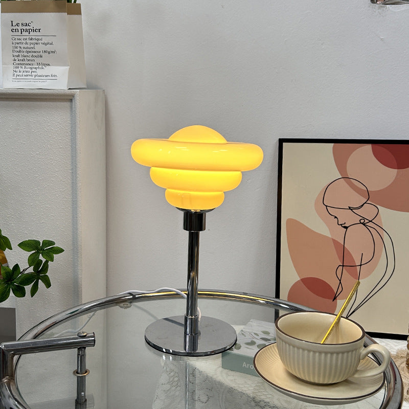 Modern Art Deco Metal Glass Ripple Gyro 1-Light Table Lamp For Bedside
