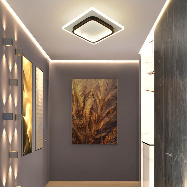 مصباح سقف LED معدني هندسي معاصر من الحديد بتصميم اسكندنافي، يُثبّت في الردهة