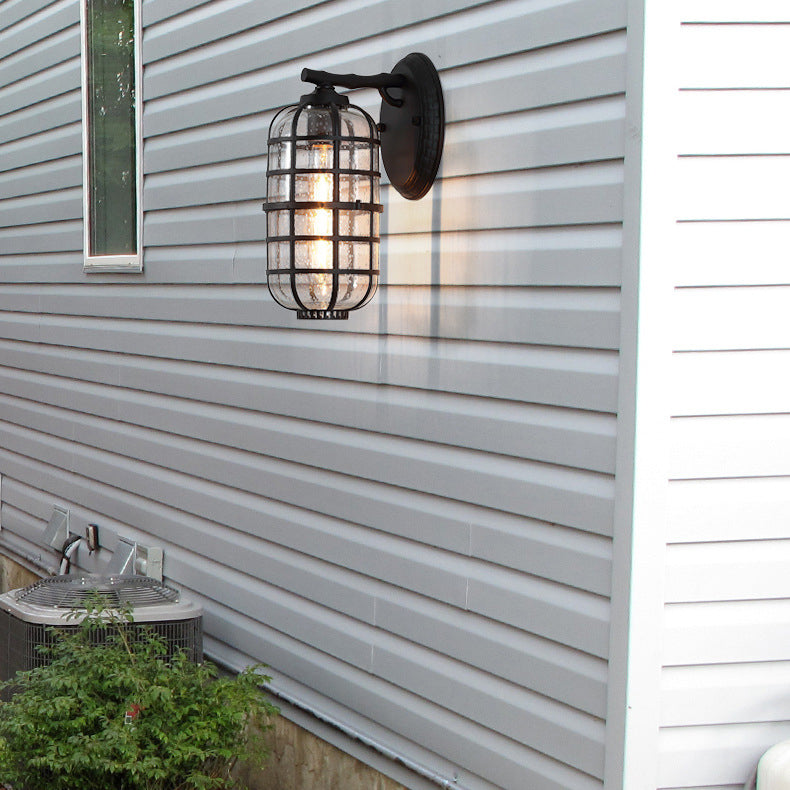 Contemporary Industrial Waterproof Lantern Aluminum Glass 1-Light Wall Sconce Lamp For Outdoor