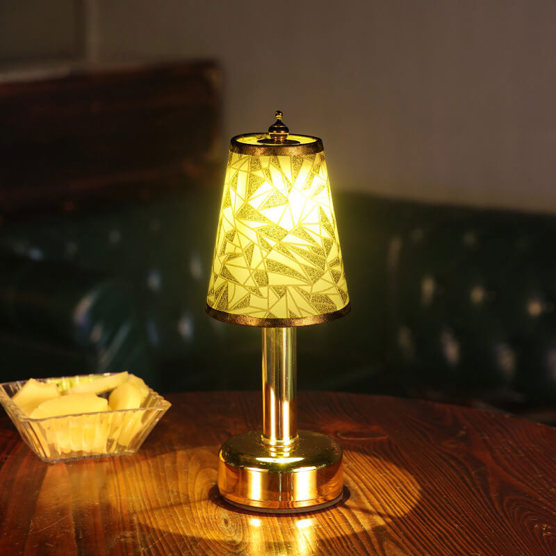 Vintage Floral Fabric Tapered Metal LED Rechargeable Night Light Table Lamp