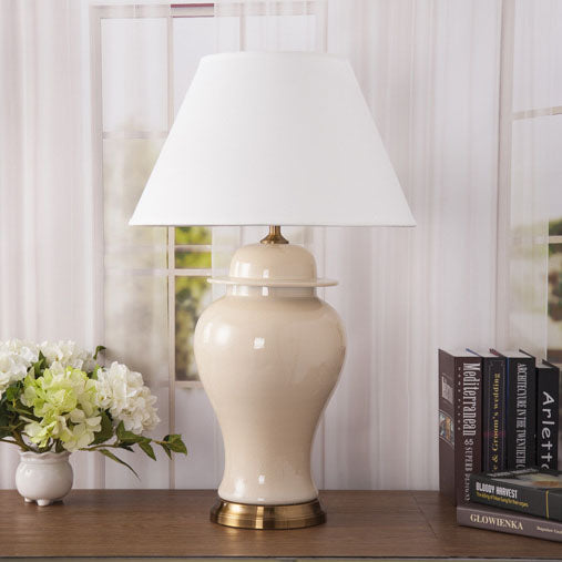 Traditional Chinese Fabric Shade Ceramic Vase Base 1-Light Table Lamp For Home Office