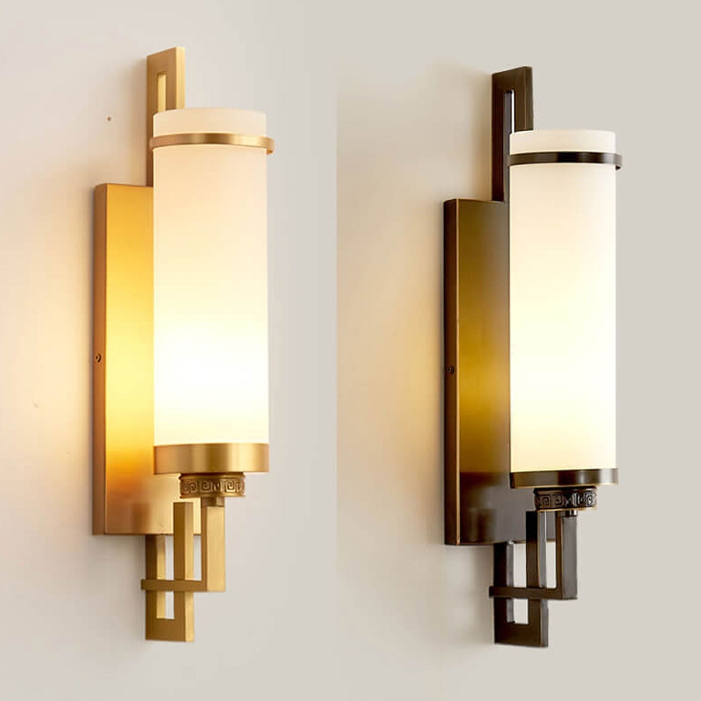 Modern Chinese Simple Glass Full Copper 1-Light Wall Sconce Lamp