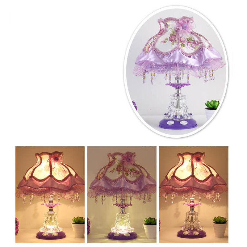 European Style Wedding Fabric Glass 1-Light Table Lamp