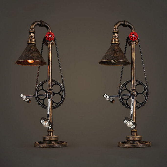 Industrial Vintage Iron Gear Plumbing Metal 1-Light Table Lamp