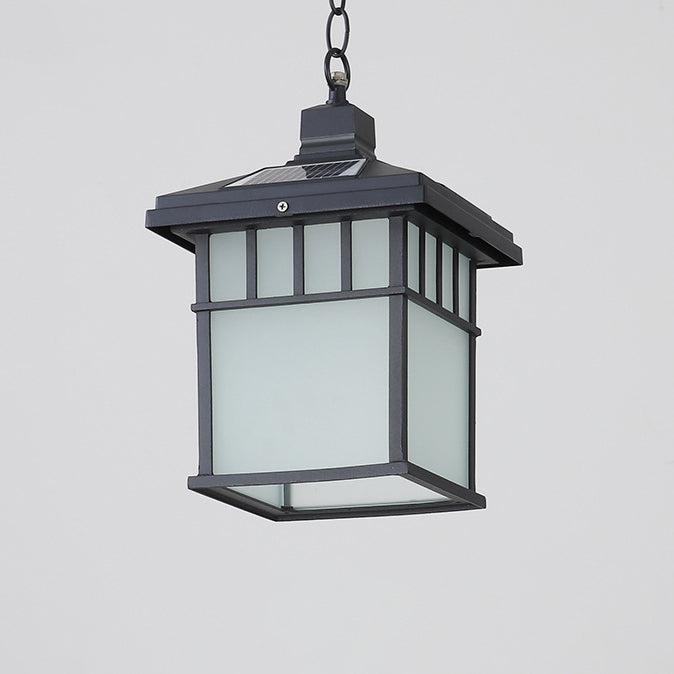 Traditional European Solar Waterproof Aluminum Glass Cubic Pane LED Pendant Light For Garden