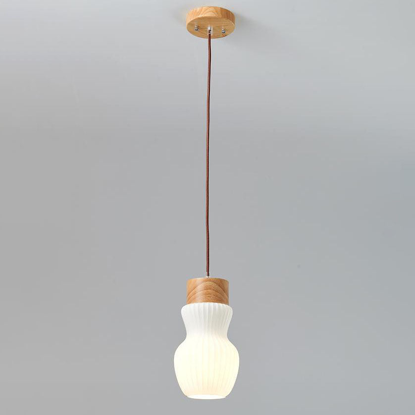 伝統的な日本の木製リブ付きガラスボトルシェード 1/3 ライト アイランドライト シャンデリア リビングルーム用