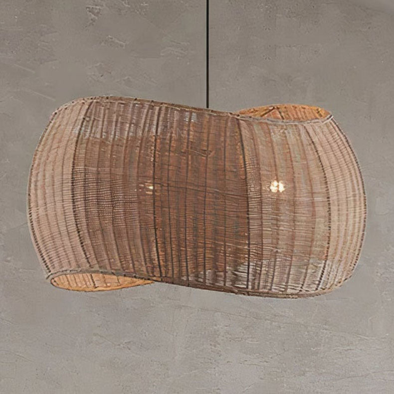 Traditional Vintage Rattan Weaving Cage 1-Light Pendant Light For Dining Room