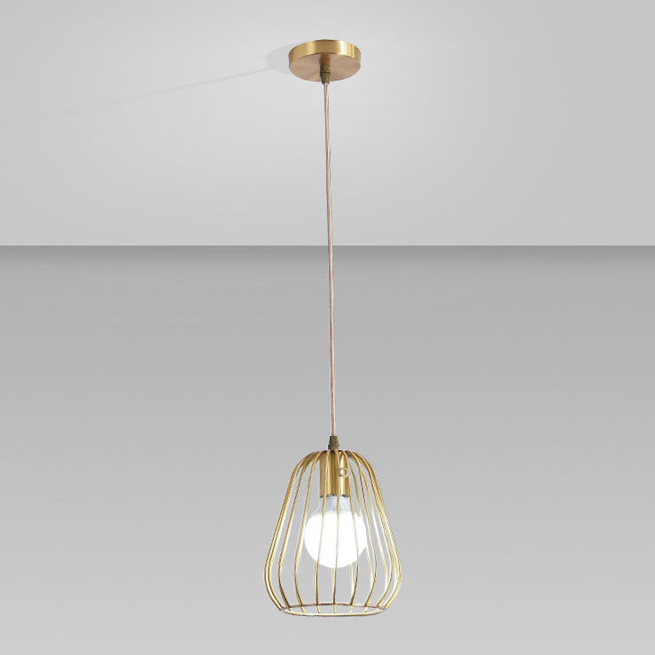 Modern Minimalist Brass Oval Cage 1-Light Pendant Light