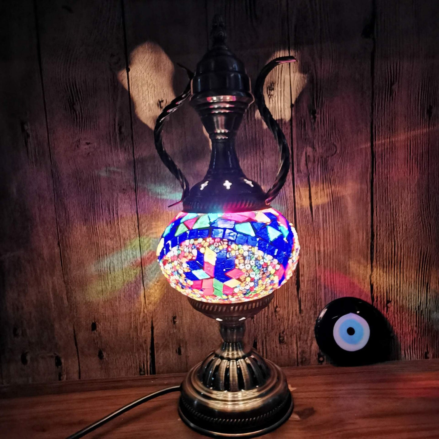 Turkish Vintage Handmade Glass Coffee Pot Design 1-Light Table Lamp