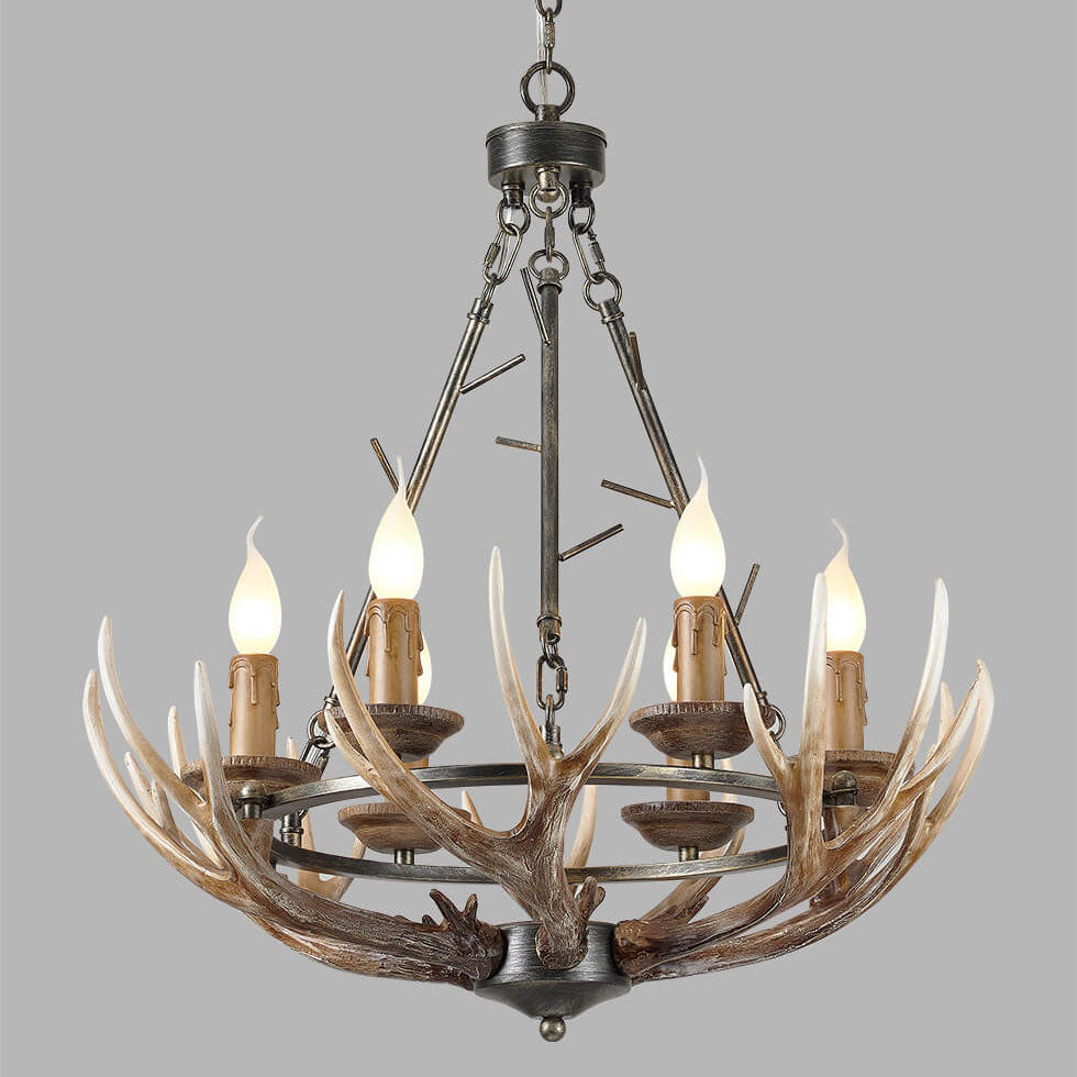 Industrial Antler Candle Holder Resin Iron Acrylic 6-Light Island Light Chandelier