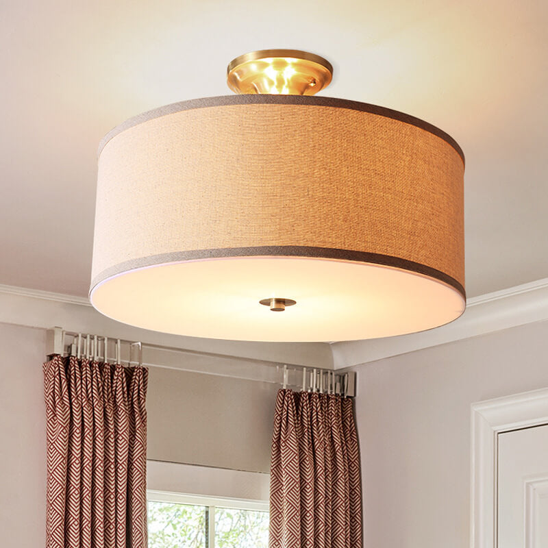Fabric 1-Light Drum Semi-Flush Mount Lighting