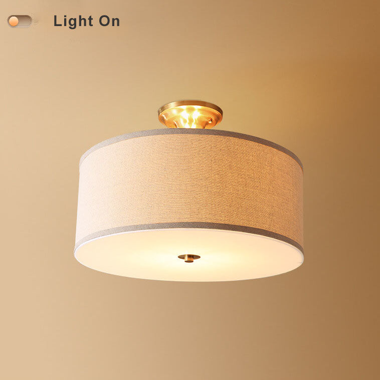 Fabric 1-Light Drum Semi-Flush Mount Lighting