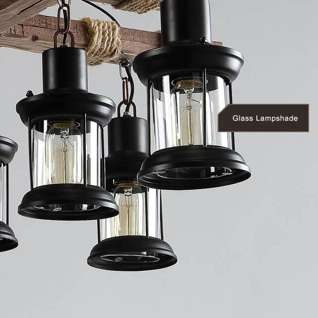Retro Iron Rope Wooden 8-Light Hanging Chandeliers