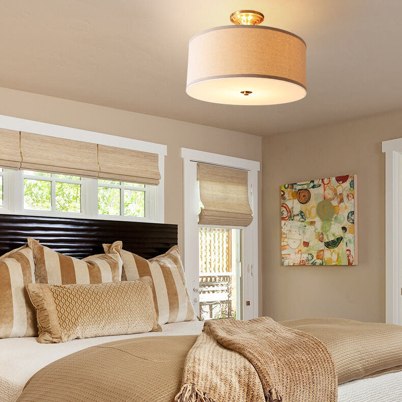 Fabric 1-Light Drum Semi-Flush Mount Lighting