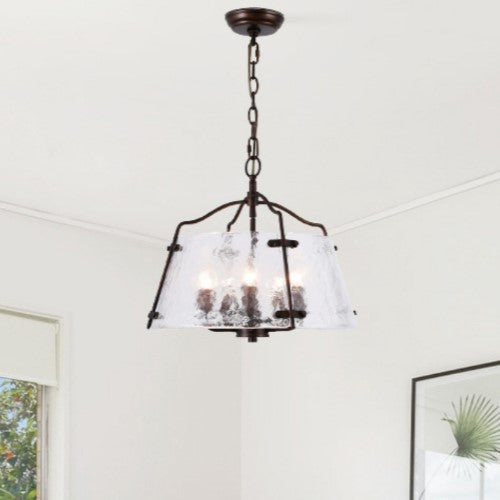 Traditional Vintage Transparent Cylinder Copper Glass 5-Light Chandelier For Bedroom