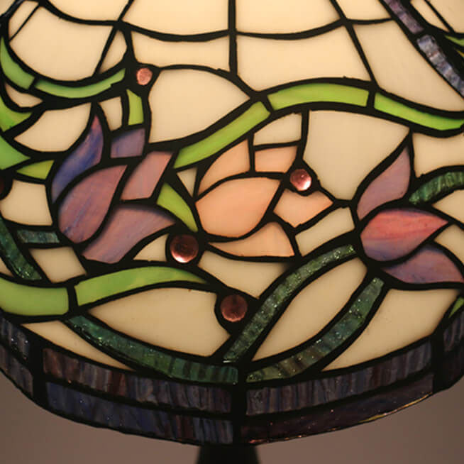 Vintage Tiffany Tulip Stained Glass Resin Dome 1-Light Table Lamp