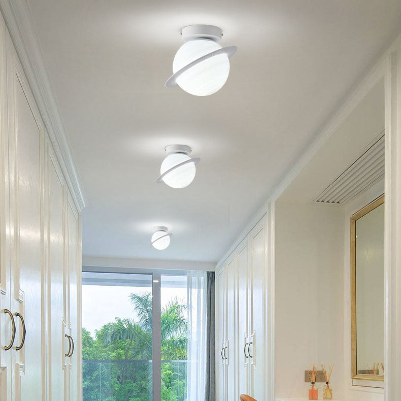 Nordic Creative Moon Planet Iron Art 1-Light Semi-Flush Mount Light