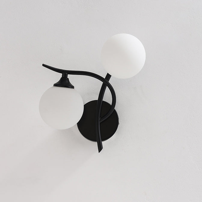 Contemporary Simplicity Iron Curved Line Spherical Glass Shade 2-Light Wall Sconce Lamp For Bedroom