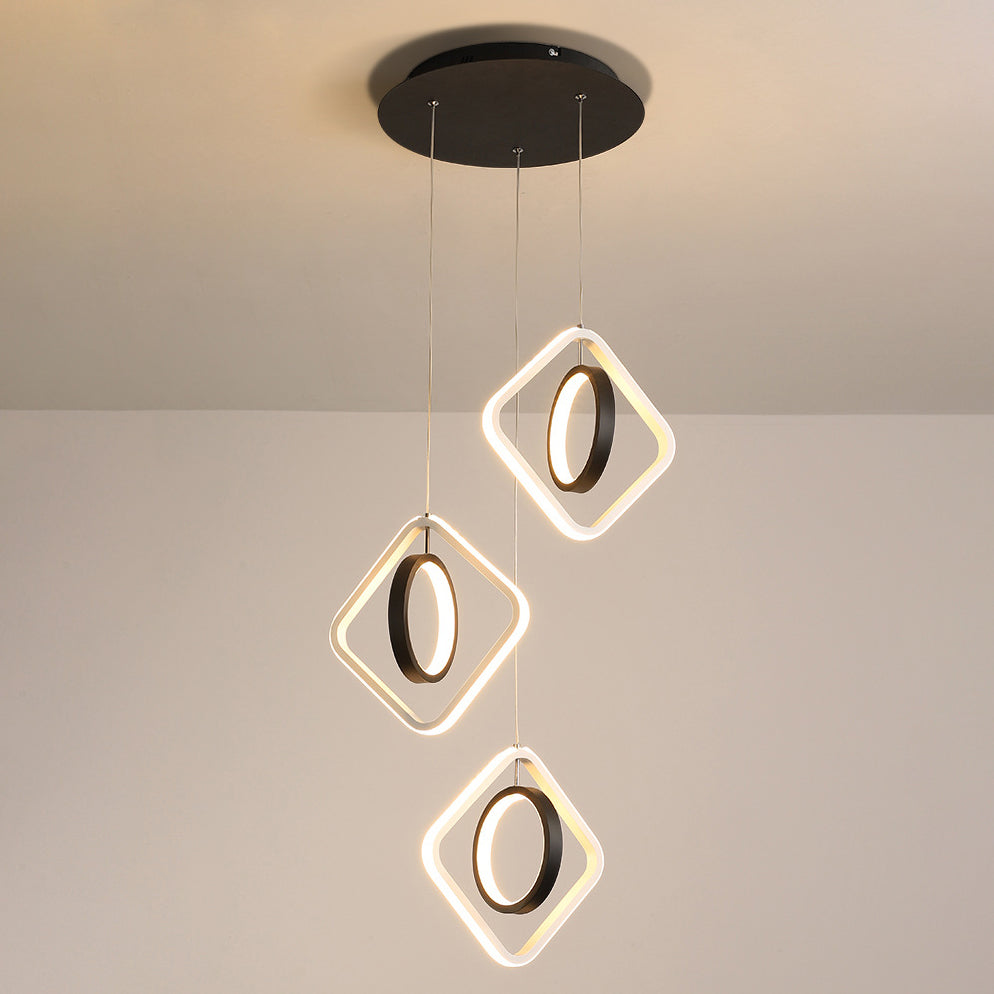 ثريا LED معاصرة من الألومنيوم والحديد بتصميم دائري ماسي إسكندنافي لغرفة المعيشة