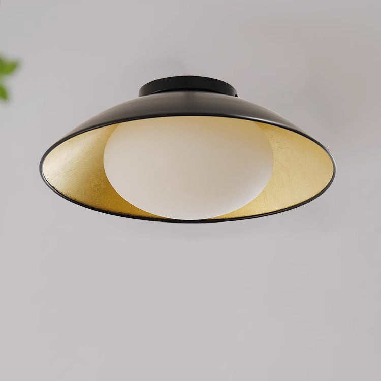 Traditional Vintage Iron Glass Ball Bowl 1-Light Semi-Flush Mount Ceiling Light For Bedroom