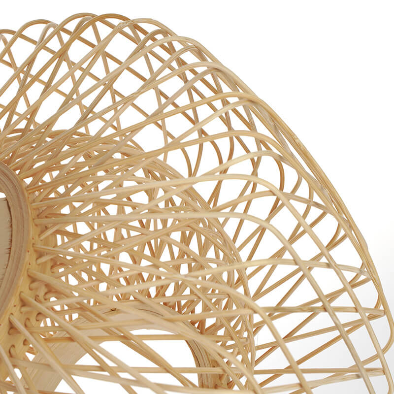 Contemporary Coastal Round Wood Bamboo Woven 1-Light Semi-Flush Mount Ceiling Light For Living Room