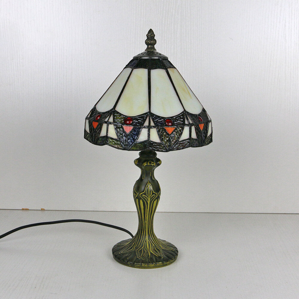 Tiffany Vintage Stained Glass Flower Dome 1-Light Table Lamp