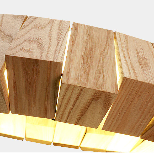 Contemporary Scandinavian Round Flying Saucer Wood Glass LED Chandelier For Living Room