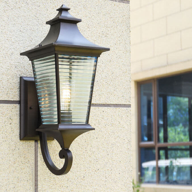 European Retro Square Cage Glass Aluminum Outdoor Waterproof 1-Light Wall Sconce Lamp