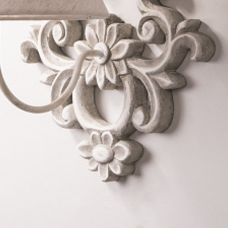 Traditional Vintage Carved Cylinder Solid Wood Fabric 1-Light Wall Sconce Lamp For Bedroom