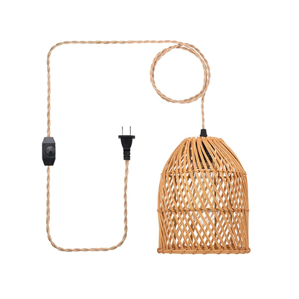 Vintage Rattan Weaving Dome Column 1-Light Pendant Light