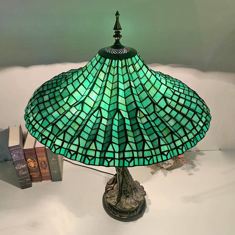 Traditional Tiffany Umbrella Goddess Copper Stained Glass 3-Light Table Lamp For Bedroom