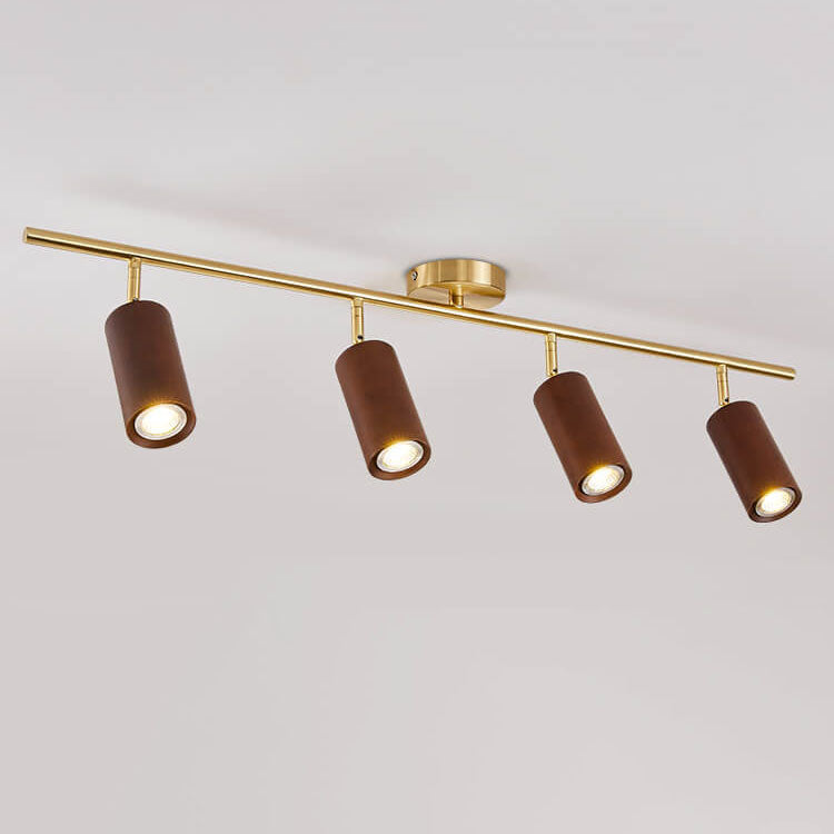 Nordic Minimalist Walnut Wood Spotlight Linear Track 1/2/3/4 Light LED Semi-Flush Mount Ceiling Light