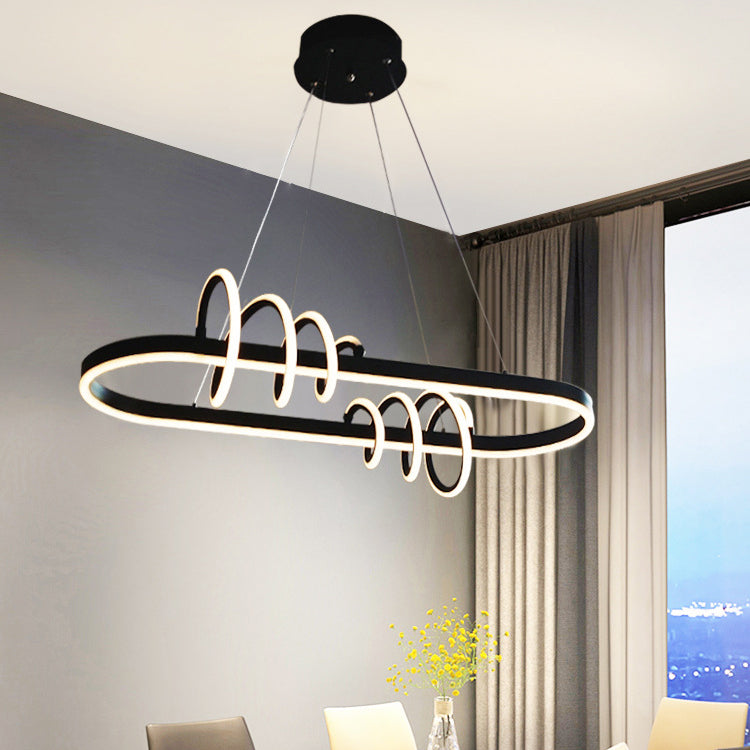 Modern Minimalist Oval Spiral Iron Aluminium Silicone LED Island Light Chandelier For Dining Room