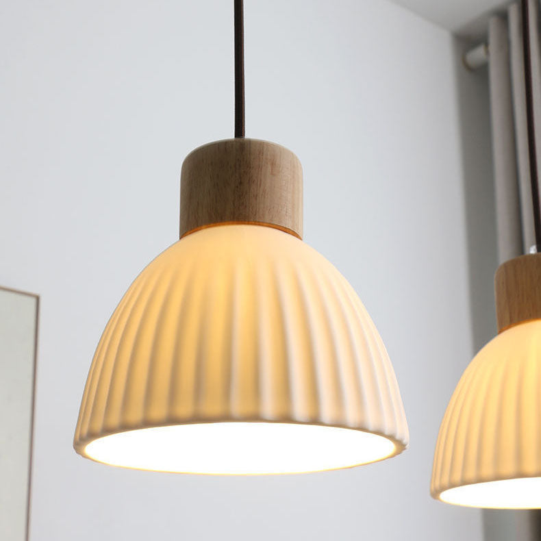 Modern Nordic Ceramic Wood Circle Round 1-Light Pendant Light For Dining Room
