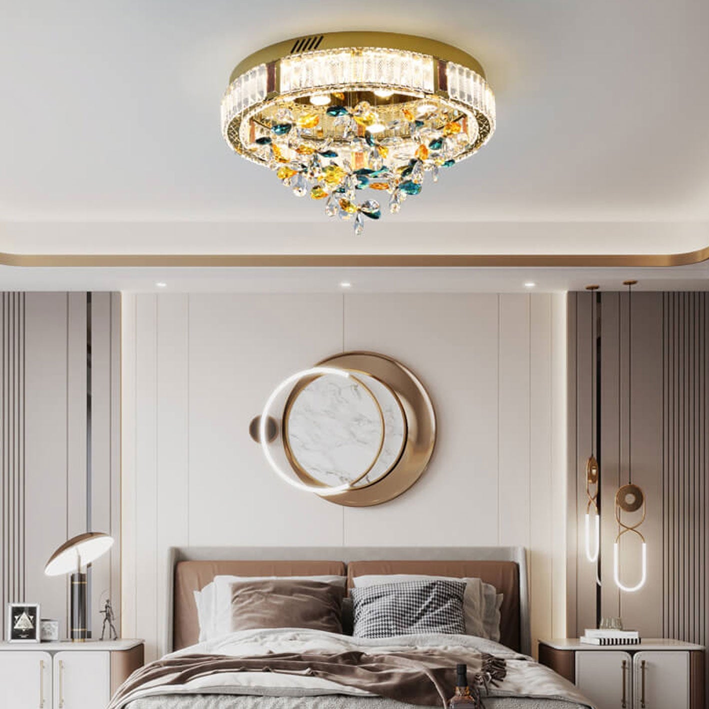 Modern Jane Clover Stainless Steel Crystal LED Flush Mount Ceiling Light