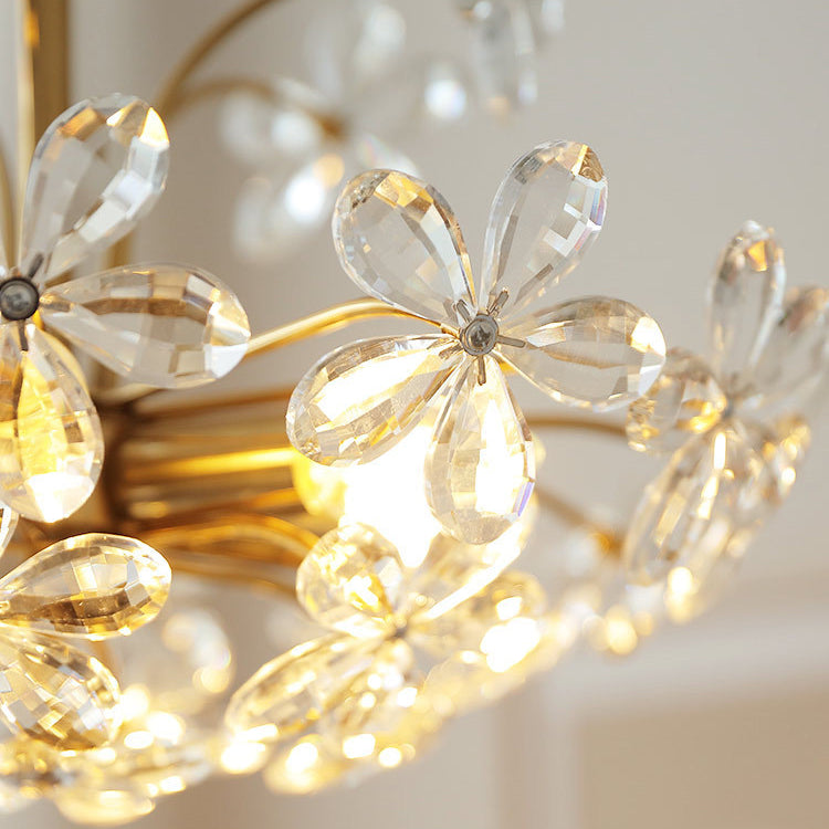 Traditional Vintage Petal Iron Crystal 6/8 Light Island Light Chandelier For Bedroom