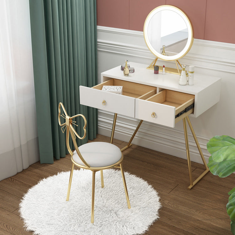Contemporary Creative Bow Round Upholstered Velvet PU Leather Metal Vanity Stool Backrest For Bedroom