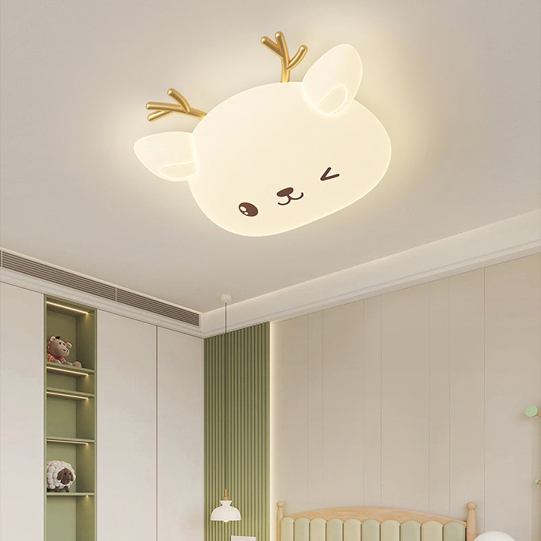 Modern Simplicity Kids Iron PE Deer Elliptical LED Flush Mount Ceiling Light For Bedroom
