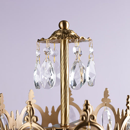 Traditional Luxury Copper Brass Crystal Crown Pendant 3-Light Standing Floor Lamp For Bedroom