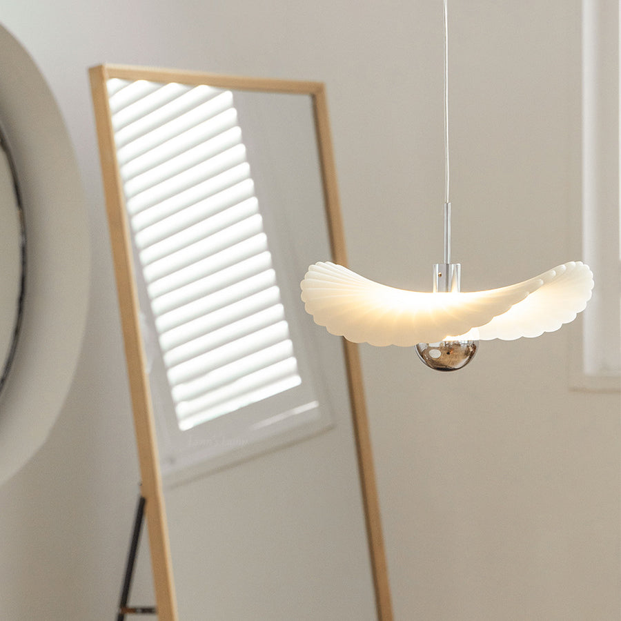 مصباح LED معلق على شكل ورقة لوتس مطوية باللون الكريمي بتصميم آرت ديكو الحديث لغرفة المعيشة
