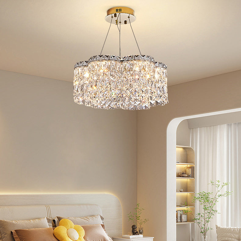 ثريا كريستال LED من الفولاذ المقاوم للصدأ بتصميم عصري بسيط لغرفة المعيشة